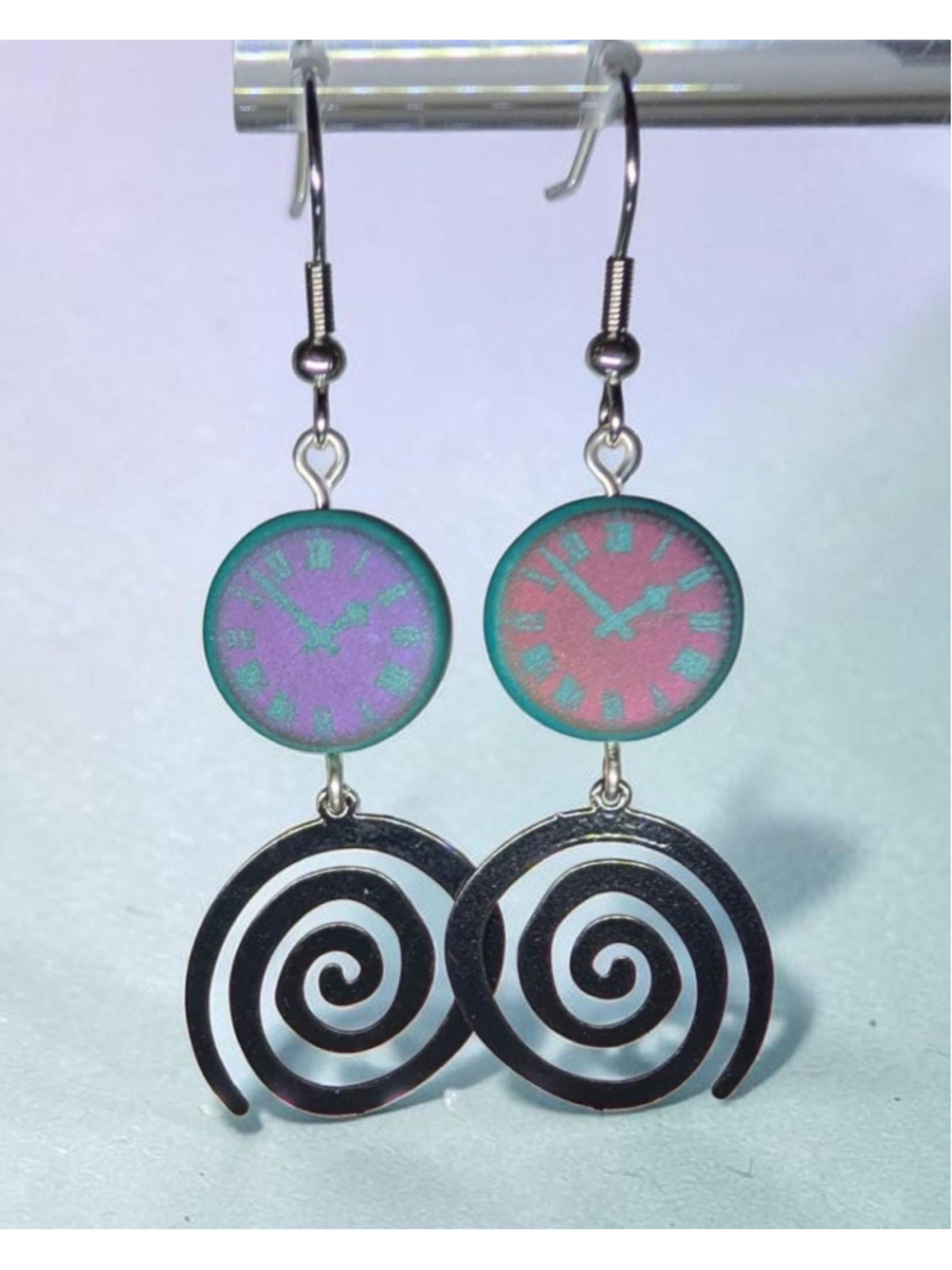 Time Travel Clock Earrings, Timey Wimey Jewelry, Czech Glass Clock Dangle - Picture 1 of 6